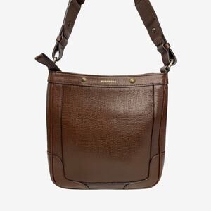 Burberry Brown Embossed Leather Crossbody Adjustable Strap Heritage Style
